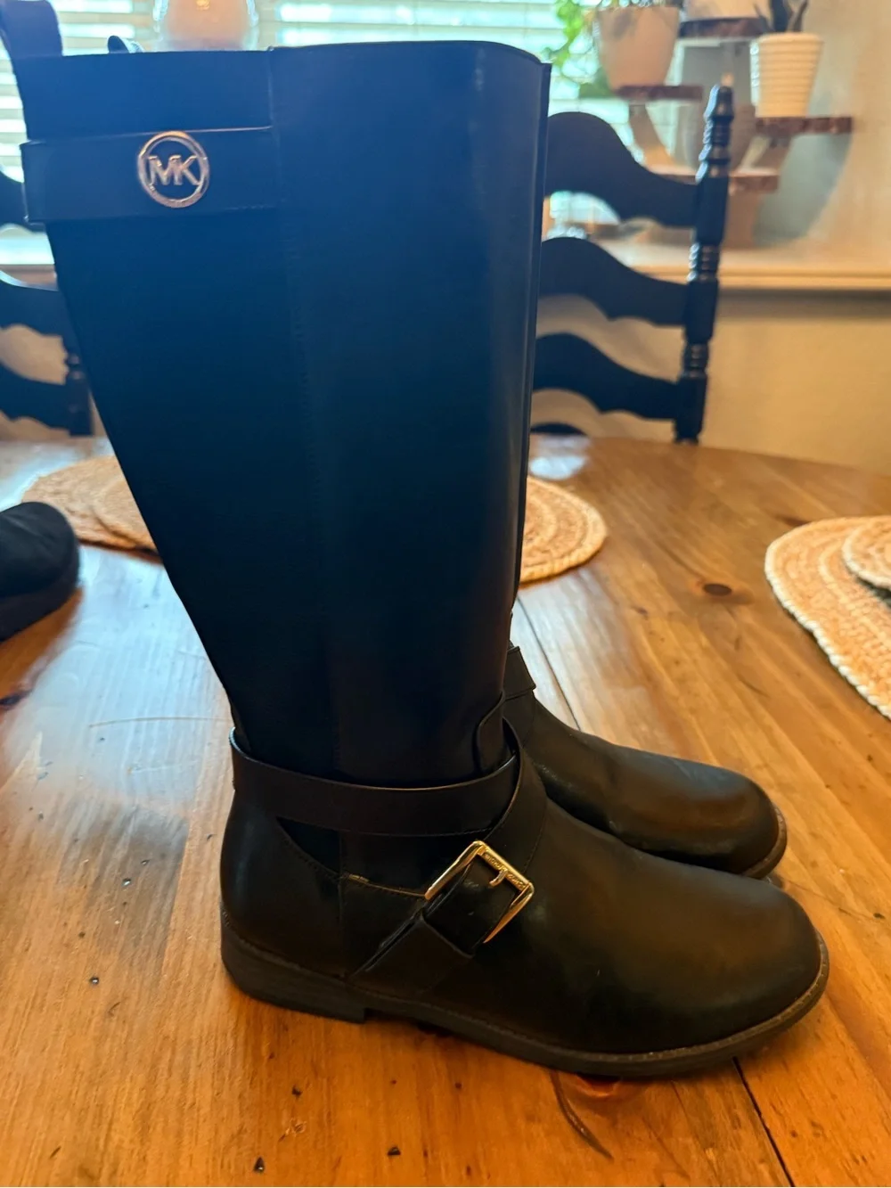 Michael Kors Black Tall Riding Boots Size 4 Gold MK Buckle